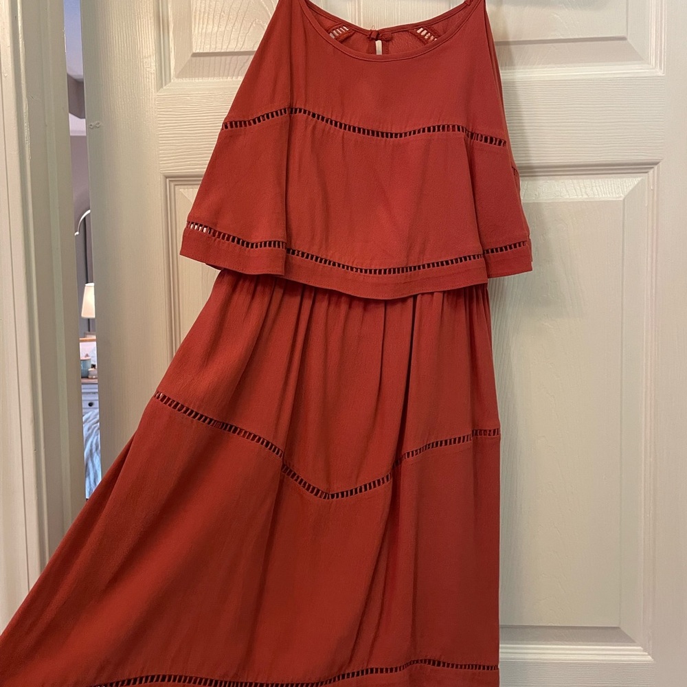 Rust color open back dress